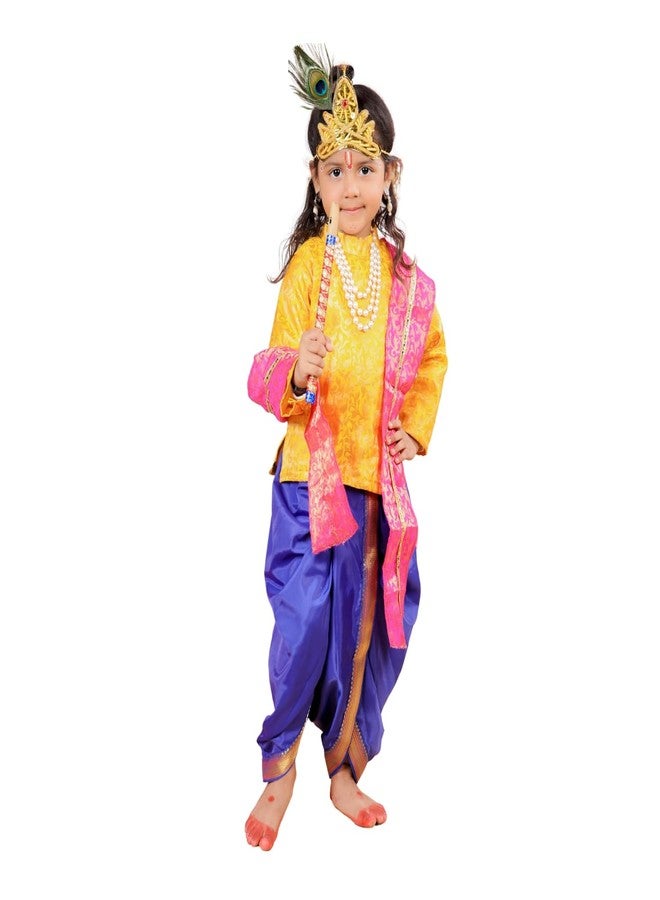 DESI ANDAAZ فستان أزياء DESI ANDAAZ Krishna للأطفال الأولاد (Dhoti، Kurta، Mukut، Morpankh، Bansuri، Kamarband، Bajuband) زي Little Krishna Kanha ji Janmasthmi للأطفال - Image 3